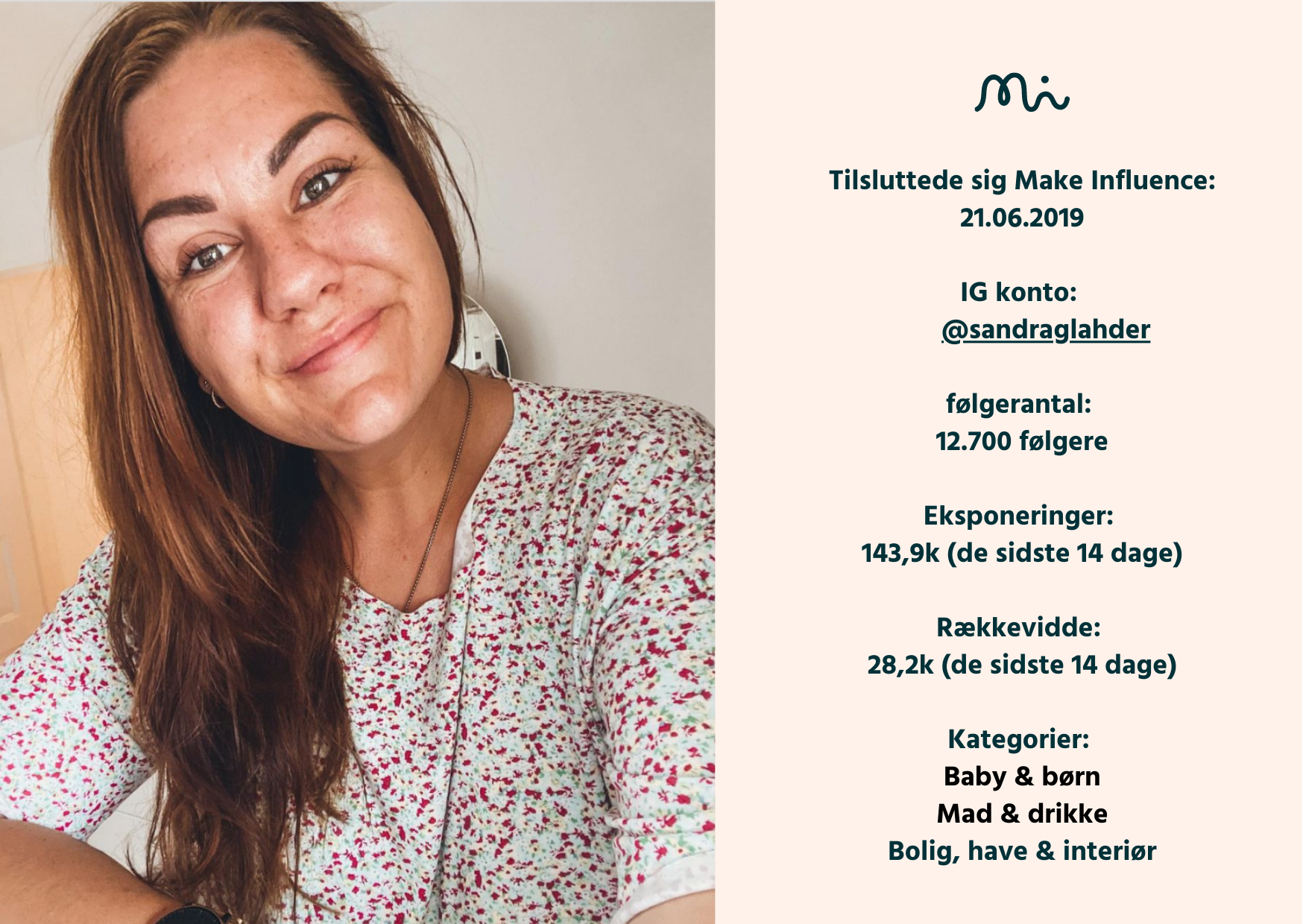 Tilsluttede sig Make Influence 09.11.2020 IG konto selvkaerligtvaegttab følgerantal 32.000 Eksponeringer 3,7 mio. (de sidste 14 dage) Rækkevidde 400.000 (de sidste 14 dage) Kategorier Sundhed & personlig pleje, tøj & (15)